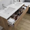 Adema Chaci Meuble salle de bain - 120x46x57cm - 2 vasques en céramique blanche - 2 trous de robinet - 2 tiroirs - miroir rond avec éclairage - cannelle SW816303