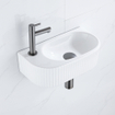 QeramiQ Fuente Ensemble de lavabo - 40x21.5x12cm - gauche - strié - demi-rond - 1 trou de robinet - céramique - robinet de lave-mains gunmetal - bouchon de vidange - siphon abaissé - blanc brillant SW1233030