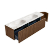 MONDIAZ KURVE-DLUX 165cm Meuble salle de bain avec module 25 D - couleur Walnut - 2 tiroirs - 1 porte - vasque STOR SMALL double / gauche - 2 trous de robinet - couleur Frappe SW1137491