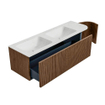 MONDIAZ KURVE-DLUX 145cm Meuble salle de bain avec module 25 D - couleur Walnut - 1 tiroir - 1 porte - vasque LEAF double / gauche - sans trou de robinet - couleur Opalo SW1137693