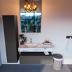 Mondiaz ALAN-DLUX Ensemble de meuble - 110cm - meuble Dark grey mat - 1 tiroir - Lavabo Cloud Glace suspendu - vasque Gauche - 1 trou de robinet SW805011