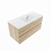 MONDIAZ VICA-DLUX Ensemble meuble de salle de bains - 100cm - meuble bas Washed oak - 2 tiroirs - lavabo encastré cloud central - sans trous de robinetterie - version hauteur 60cm - opalo SW1088393
