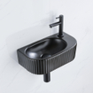 QeramiQ Fuente Ensemble de lavabo - 40x21.5x12cm - droite - nervuré - demi-rond - 1 trou de robinet - céramique - robinet de lavabo noir mat - bonde - siphon abaissé - noir mat SW1232888