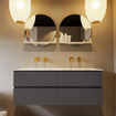 MONDIAZ VICA-DLUX Ensemble meuble de salle de bains - 130cm - meuble bas dark grey - 4 tiroirs - lavabo encastré cloud double - sans trous de robinetterie - version haute 60cm - frape SW1088858
