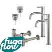 FugaFlow Eccelente Sobrado Slim Kit robinet lavabo - pour double vasque - robinet rehaussé - bonde non-obturable - siphon design bas - PVD SW1124108