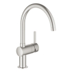 GROHE Minta Mitigeur de cuisine - haut - bec rond pivotant - SuperSteel brossé 0102509
