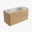 Mondiaz CIRO-DLUX Badkamermeubelset - 100x45x50cm - Solid surface wastafel Frappe - 1 wasbak Midden - 1 kraangat - 2 lades - Oak SW1530904