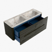 Mondiaz CIRO-DLUX Meuble de salle de bains - 130x45x50cm - lavabo en solid surface Frappe - 2 vasques double - sans trous de robinetterie - 4 tiroirs - Shadow SW1532018