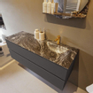 Mondiaz VICA-DLUX Ensemble de meuble de salle de bain - 130cm - meuble sous-vasque gris foncé - 2 tiroirs - lavabo encastré cloud droite - 1 trou de robinet - version haute de 60cm - lave SW1086100