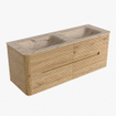 Mondiaz CIRO-DLUX Meuble de salle de bains - 130x45x50cm - Plan vasque Solid surface Arena - 2 vasques Double - 2 trous de robinetterie - 4 tiroirs - Chêne SW1531341