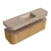 MONDIAZ THOR-DLUX 160cm badmeubel ronding links + rechts kleur Oak met 1 lade en 2 deuren. Vrijhangende wastafel CLOUD Midden zonder kraangat kleur Arena. SW1465095