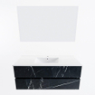 Mondiaz VICA ensemble de meuble de salle de bain - 120cm - meuble sous-vasque marquina - 2 tiroirs - lavabo denia milieu - 1 trou de robinet - couleur Blanc Brillant - miroir LED - version XL 60cm haut SW1091971