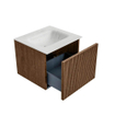 MONDIAZ KURVE-DLUX 50cm Meuble salle de bain - couleur Walnut - 1 tiroir - vasque GRUNNE centre - 1 trou de robinet - couleur Opalo SW1137636