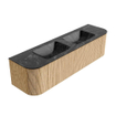 MONDIAZ KURVE-DLUX 170cm Meuble salle de bain avec module 25 G et D - couleur Oak - 1 tiroir - 2 portes - vasque LEAF double - sans trou de robinet - couleur Lava SW1137167