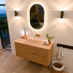 Mondiaz CIRO-DLUX Ensemble meuble de salle de bains - 110x45x50cm - Plan vasque solid surface Saba - 1 lavabo au milieu - sans perçages de robinet - 2 tiroirs - Chêne SW1531200