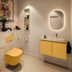 MONDIAZ TURE-DLUX Meuble de toilettes 80cm Ocher. EDEN lavabo Frappe position droite. Sans trou de robinet. SW1102888