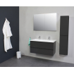 Basic Bella Meuble avec lavabo acrylique 2 trous de robinet 100x55x46cm avec armoire toilette à 2 portes gris Anthracite mat SW398149