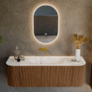 MONDIAZ KURVE-DLUX 140cm Meuble salle de bain avec module 25 G et D - couleur Walnut - 1 tiroir - 2 portes - vasque BIG SMALL centre - sans trou de robinet - couleur Frappe SW1137494