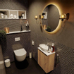 Mondiaz Fowy Meuble WC - 40x50x23cm - chêne blanchi mat - 1 trou de robinet - lavabo à gauche - 1 porte - solid surface - plan Mélamine - lavabo : Blanc / Noir SW761433