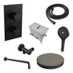 BRAUER Stripe Thermostatique Douche de tête encastrée - 3 voies - rectangulaire - SET 17 - pomme de douche 25cm - bras de fixation mural courbé - douchette 3 positions - flexible de douche - coude mural - noir mat SW1435149