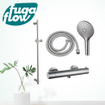 FugaFlow Eccelente Sobrado Ensemble de douche barre curseur avec douchette ronde, flexible en métal et robinet de douche Inox brossé PVD SW1123995