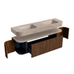 MONDIAZ THOR-DLUX 160cm badmeubel ronding links + rechts kleur Walnut met 1 lade en 2 deuren. Vrijhangende wastafel CLOUD Dubbel 2 kraangaten kleur Saba. SW1465380