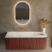 Ensemble de meuble salle de bain Mondiaz KURVE - 125x46x40cm - 1 tiroir - 1 porte - lavabo en solid surface - gauche - sans trou de robinet - Ruby SW1415282