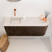Mondiaz JOYA-DLUX 91.6cm meuble de toilette - arrondi droit couleur Noyer - Vasque FAYE position Gauche Sans trou de robinet couleur Meli. SW1424437