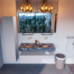Mondiaz ALAN-DLUX Ensemble de meuble - 120cm - meuble Cale mat - 1 tiroir - Lavabo Cloud Lava suspendu - vasque Gauche et droite - 0 trous de robinet SW808382