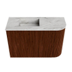 Mondiaz JOYA-DLUX 61.6cm toiletmeubel - ronding rechts kleur Ruby - Wastafel FAYE positie Links Zonder kraangat kleur Glace. SW1423576
