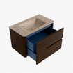 Mondiaz CIRO-DLUX Meuble de salle de bains set - 80x45x50cm - Plan-vasque solid surface Arena - 1 bassin Central - sans trous de robinet - 2 tiroirs - Noyer SW1530398