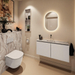 MONDIAZ TURE-DLUX Meuble toilette - 100cm - Linen - EDEN - vasque Glace - position centrale - sans trou de robinet SW1103361