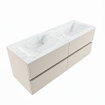 Mondiaz VICA-DLUX ensemble de meuble de salle de bain - 130cm - meuble sous-vasque lin - 4 tiroirs - lavabo encastré cloud double - 2 trous de robinet - version haute de 60cm - opalo SW1088011