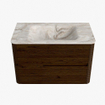 Mondiaz CIRO-DLUX Ensemble de meubles de salle de bains - 80x45x50cm - lavabo en solid surface Frappe - 1 vasque au milieu - sans trous de robinet - 2 tiroirs - Noyer SW1530112