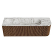 MONDIAZ KURVE-DLUX 145cm Meuble salle de bain avec module 25 D - couleur Walnut - 1 tiroir - 1 porte - vasque BIG LARGE gauche - sans trou de robinet - couleur Glace SW1138076