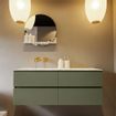 MONDIAZ VICA-DLUX Ensemble meuble de salle de bains - 130cm - meuble sous-vasque army - 4 tiroirs - lavabo encastré cloud gauche - sans trous de robinetterie - version haute 60cm - glace SW1088145