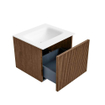 MONDIAZ KURVE 50cm Meuble salle de bain - couleur Walnut - 1 tiroir - vasque GRUNNE centre - sans trous de robinet - Talc SW1138243