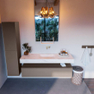 Mondiaz ALAN-DLUX Ensemble de meuble - 150cm - meuble Smoke mat - 1 tiroir - Lavabo Cloud Ostra suspendu - vasque Centre - 0 trous de robinet SW807486