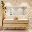 Mondiaz VICA Ensemble de meuble de salle de bains - 180x50x45cm - 4 tiroirs - Vasque talc - double lavabo - sans trou de robinet - Chêne lavé SW961728