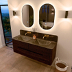 Mondiaz CIRO-DLUX Ensemble de meubles de salle de bains - 140x45x50cm - Plan-vasque solid surface Lava - 2 vasques double - sans trous de robinet - 4 tiroirs - Noyer SW1530178