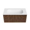 MONDIAZ KURVE 90cm Meuble salle de bain - couleur Walnut - 1 tiroir - vasque BIG SMALL centre - sans trous de robinet - Talc SW1138267