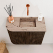 Mondiaz JOYA-DLUX 51.6cm toiletmeubel - ronding links kleur Walnut - Wastafel FAYE positie Rechts Zonder kraangat kleur Arena. SW1424360