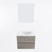 Mondiaz VICA ensemble de meuble de salle de bain - 60cm - meuble sous-vasque marron clair gris - 2 tiroirs - lavabo denia milieu - 1 trou de robinet - couleur Blanc Brillant - miroir LED - version XL 60cm de haut SW1091985