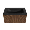 MONDIAZ KURVE 80cm Meuble salle de bain - couleur Walnut - 1 tiroir - vasque BIG SMALL centre - sans trous de robinet - Urban SW1138486