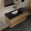 Mondiaz AIVY Ensemble de meuble - 100x45x50cm - 0 trous de robinet - 1 vasque Urban Solid surface - Centre - 2 tiroirs - avec miroir - Melamine Chai SW892435