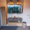 Mondiaz ALAN-DLUX Ensemble de meuble - 120cm - meuble Washed Oak mat - 1 tiroir - Lavabo Cloud Lava suspendu - vasque Gauche et droite - 2 trous de robinet SW809003