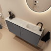 MONDIAZ TURE-DLUX Meuble toilette - 100cm - Dark Grey - EDEN - vasque Opalo - position droite - 1 trou de robinet SW1104307