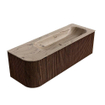 MONDIAZ KURVE-DLUX meuble de salle de bains 135cm courbe gauche couleur noyer avec 1 tiroir et 1 porte. Lavabo BIG MEDIUM droit sans trou de robinet Arena. SW1431219