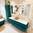 Mondiaz Vica ensemble de meuble de salle de bain - 160cm - meuble sous-vasque smag - 4 tiroirs - lavabo moon droite - 1 trou de robinet - couleur talc - miroir LED - version XL 60cm de haut SW1091322