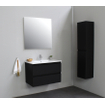 Basic Bella Meuble salle de bains avec lavabo céramique Blanc avec miroir 80x55x46cm 1 trou de robinet Noir mat SW491877
